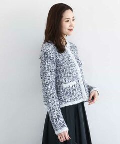 MK MICHEL KLEIN / エムケーミッシェルクラン ノーカラージャケット | ツイードニットジャケット/洗える