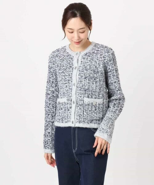 MK MICHEL KLEIN / エムケーミッシェルクラン ノーカラージャケット | ツイードニットジャケット/洗える | 詳細13