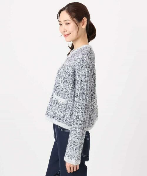 MK MICHEL KLEIN / エムケーミッシェルクラン ノーカラージャケット | ツイードニットジャケット/洗える | 詳細14