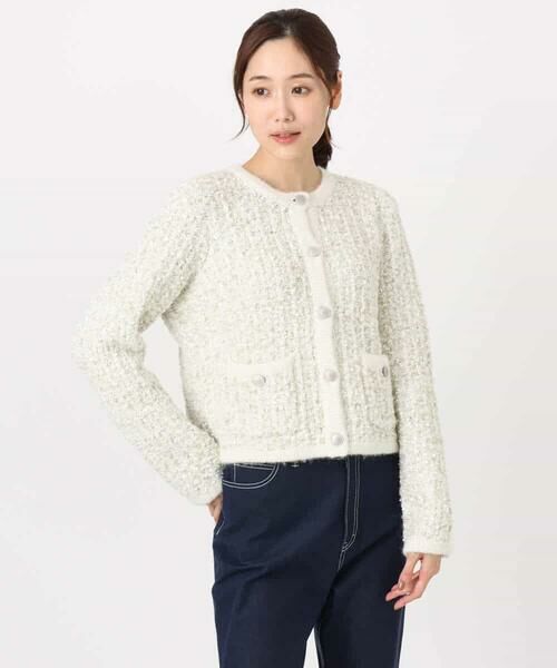 MK MICHEL KLEIN / エムケーミッシェルクラン ノーカラージャケット | ツイードニットジャケット/洗える | 詳細21