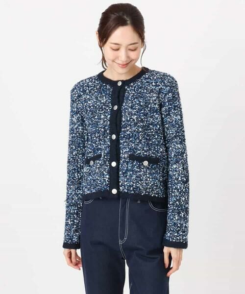 MK MICHEL KLEIN / エムケーミッシェルクラン ノーカラージャケット | ツイードニットジャケット/洗える | 詳細23