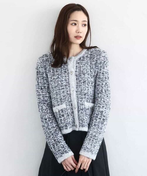 MK MICHEL KLEIN / エムケーミッシェルクラン ノーカラージャケット | ツイードニットジャケット/洗える | 詳細9