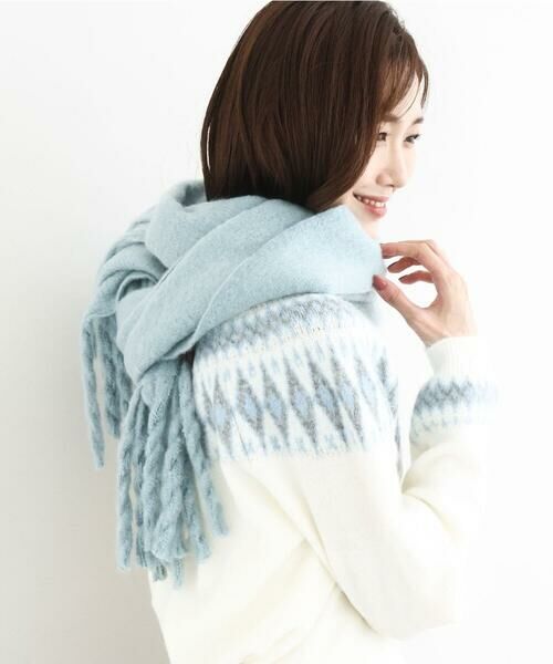 MK MICHEL KLEIN/エムケーミッシェルクラン モチモチストール/洗える ライトブルー M