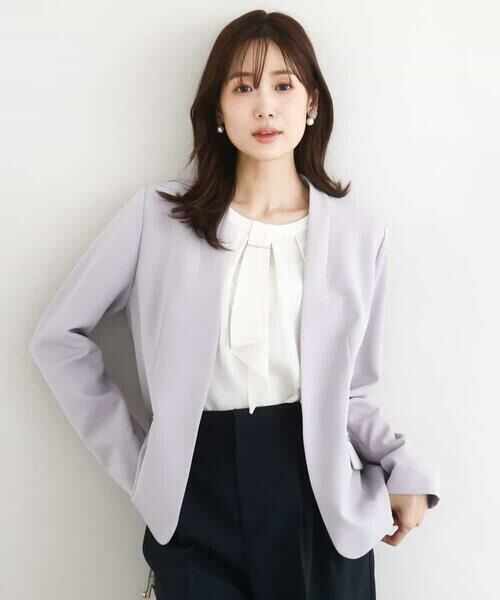 MK MICHEL KLEIN / エムケーミッシェルクラン テーラードジャケット | ダブルクロス カラーレスジャケット/セットアップ対応/洗える | 詳細1