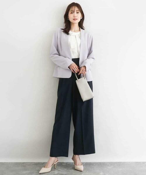 MK MICHEL KLEIN / エムケーミッシェルクラン テーラードジャケット | ダブルクロス カラーレスジャケット/セットアップ対応/洗える | 詳細2