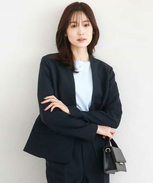 MK MICHEL KLEIN / エムケーミッシェルクラン テーラードジャケット | ダブルクロス カラーレスジャケット/セットアップ対応/洗える | 詳細5