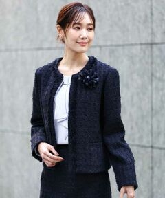 MK MICHEL KLEIN / エムケーミッシェルクラン ノーカラージャケット | ノーカラーファンシーツイードジャケット/セットアップ対応/洗える