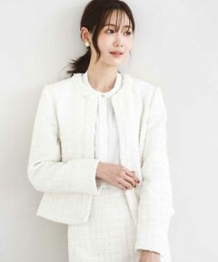 MK MICHEL KLEIN / エムケーミッシェルクラン ノーカラージャケット | ノーカラーファンシーツイードジャケット/セットアップ対応/洗える