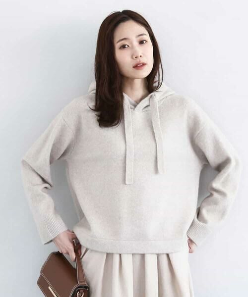 MK MICHEL KLEIN / エムケーミッシェルクラン ニット・セーター | クロップド丈ニットフーディー/洗える | 詳細1