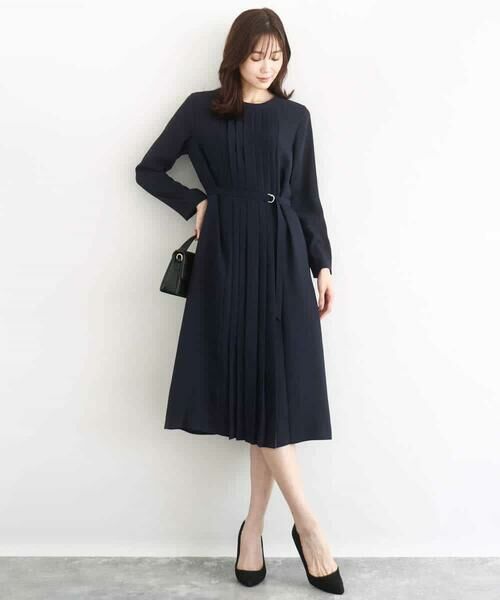 MK MICHEL KLEIN / エムケーミッシェルクラン ロング・マキシ丈ワンピース | サテンジョーゼット プリーツワンピース/洗える | 詳細1