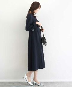 MK MICHEL KLEIN / エムケーミッシェルクラン ロング・マキシ丈ワンピース | サテンジョーゼット サイドベルトワンピース/洗える