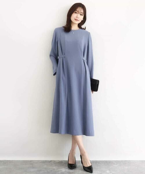 MK MICHEL KLEIN / エムケーミッシェルクラン ロング・マキシ丈ワンピース | サテンジョーゼット サイドベルトワンピース/洗える | 詳細1