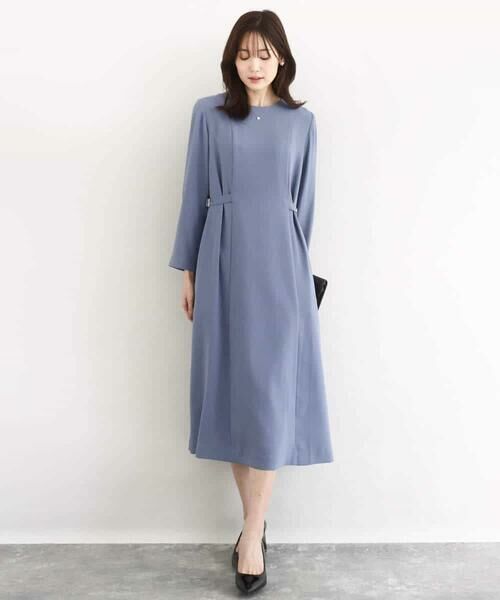 MK MICHEL KLEIN / エムケーミッシェルクラン ロング・マキシ丈ワンピース | サテンジョーゼット サイドベルトワンピース/洗える | 詳細2