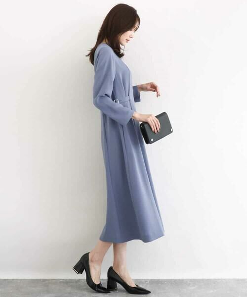 MK MICHEL KLEIN / エムケーミッシェルクラン ロング・マキシ丈ワンピース | サテンジョーゼット サイドベルトワンピース/洗える | 詳細4