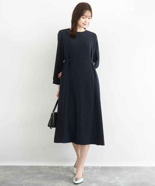 MK MICHEL KLEIN / エムケーミッシェルクラン ロング・マキシ丈ワンピース | サテンジョーゼット サイドベルトワンピース/洗える | 詳細5