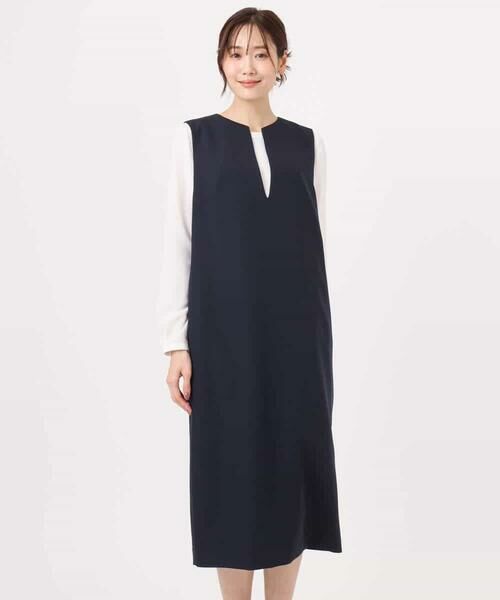 MK MICHEL KLEIN / エムケーミッシェルクラン ロング・マキシ丈ワンピース | バックフリルデザイン ジャンパースカート/洗える | 詳細5