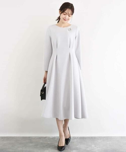 MK MICHEL KLEIN / エムケーミッシェルクラン ロング・マキシ丈ワンピース | スムースダンボール タックワンピース/洗える | 詳細10