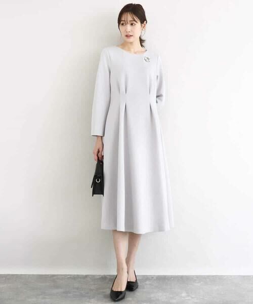 MK MICHEL KLEIN / エムケーミッシェルクラン ロング・マキシ丈ワンピース | スムースダンボール タックワンピース/洗える | 詳細11