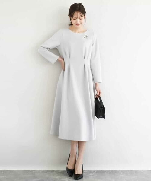 MK MICHEL KLEIN / エムケーミッシェルクラン ロング・マキシ丈ワンピース | スムースダンボール タックワンピース/洗える | 詳細12