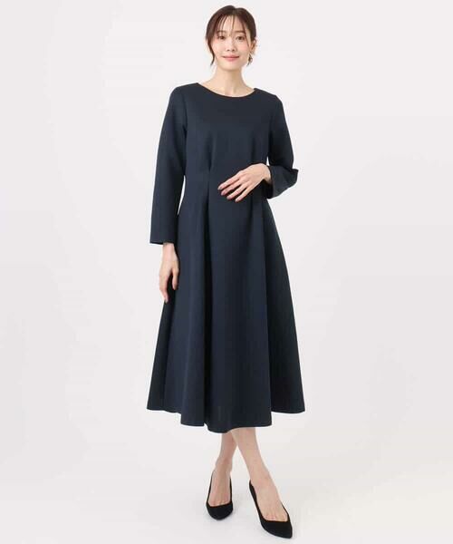 MK MICHEL KLEIN / エムケーミッシェルクラン ロング・マキシ丈ワンピース | スムースダンボール タックワンピース/洗える | 詳細3
