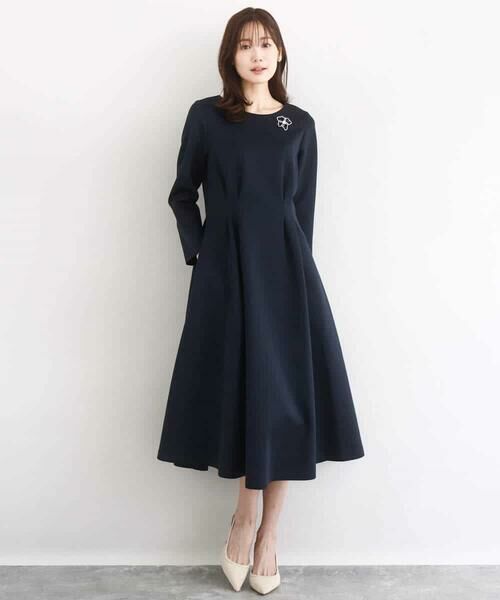 MK MICHEL KLEIN / エムケーミッシェルクラン ロング・マキシ丈ワンピース | スムースダンボール タックワンピース/洗える | 詳細5