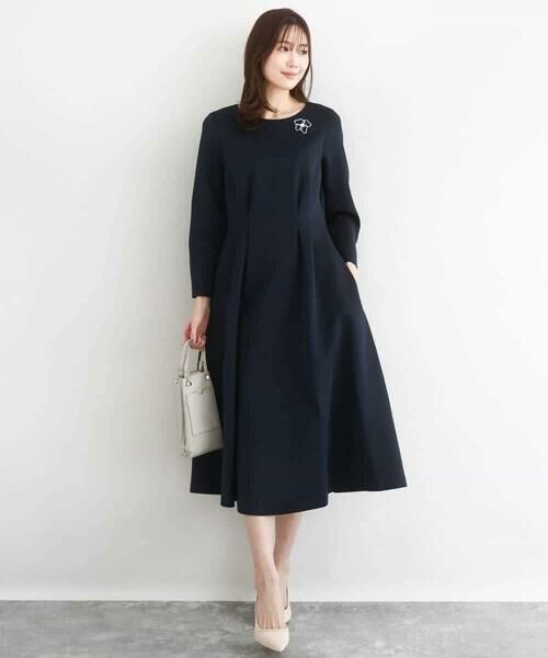 MK MICHEL KLEIN / エムケーミッシェルクラン ロング・マキシ丈ワンピース | スムースダンボール タックワンピース/洗える | 詳細7