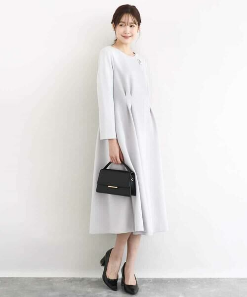 MK MICHEL KLEIN / エムケーミッシェルクラン ロング・マキシ丈ワンピース | スムースダンボール タックワンピース/洗える | 詳細9