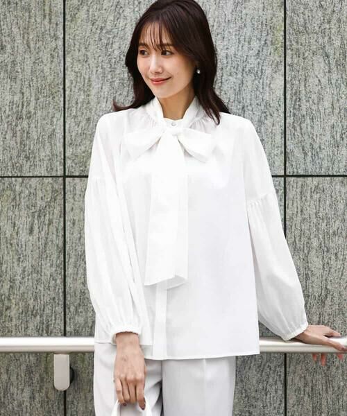 MK MICHEL KLEIN / エムケーミッシェルクラン シャツ・ブラウス | ボウ付きバンドカラーブラウス/洗える | 詳細1