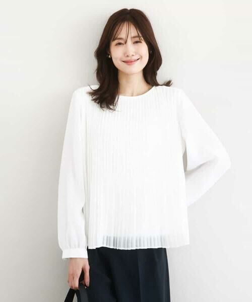 MK MICHEL KLEIN / エムケーミッシェルクラン シャツ・ブラウス | プリーツデザインブラウス/洗える(ホワイト)