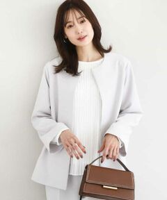 MK MICHEL KLEIN / エムケーミッシェルクラン ノーカラージャケット | ダブルクロス テントラインノーカラージャケット/セットアップ対応/防シワ/ストレッチ/洗える