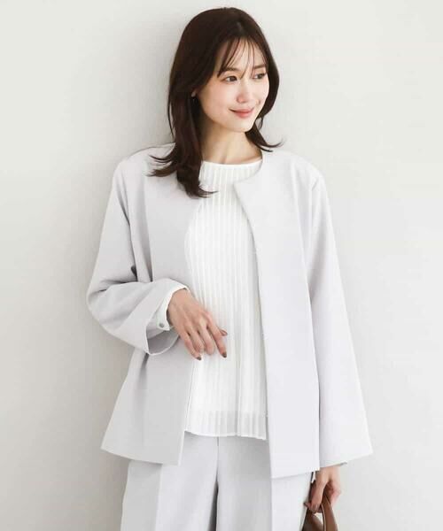 MK MICHEL KLEIN / エムケーミッシェルクラン ノーカラージャケット | ダブルクロス テントラインノーカラージャケット/セットアップ対応/防シワ/ストレッチ/洗える | 詳細5