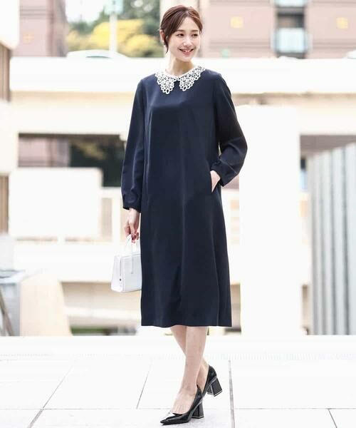 MK MICHEL KLEIN / エムケーミッシェルクラン ロング・マキシ丈ワンピース | レース衿付きサックワンピース/防シワ/洗える | 詳細3