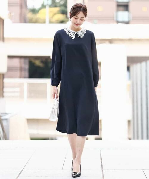 MK MICHEL KLEIN / エムケーミッシェルクラン ロング・マキシ丈ワンピース | レース衿付きサックワンピース/防シワ/洗える | 詳細5