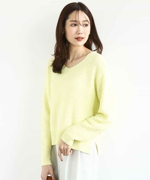 MK MICHEL KLEIN / エムケーミッシェルクラン ニット・セーター | ツィーディーVネックニット/洗える(ライトイエロー)