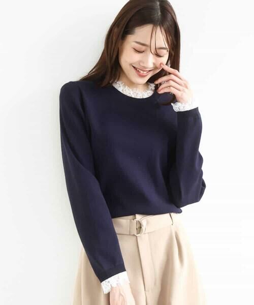 MK MICHEL KLEIN / エムケーミッシェルクラン ニット・セーター | レースデザインコンパクトニット/洗える | 詳細1