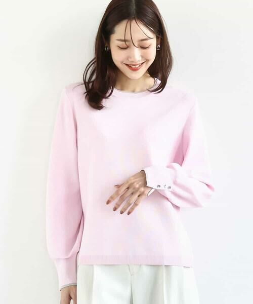 MK MICHEL KLEIN / エムケーミッシェルクラン ニット・セーター | 配色デザインニット/洗える(ピンク)