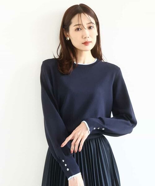 MK MICHEL KLEIN / エムケーミッシェルクラン ニット・セーター | 配色デザインニット/洗える(ネイビー)