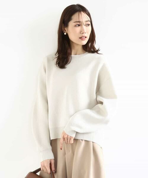 MK MICHEL KLEIN / エムケーミッシェルクラン ニット・セーター | スウェットライククルーネックニット/洗える(ベージュ)