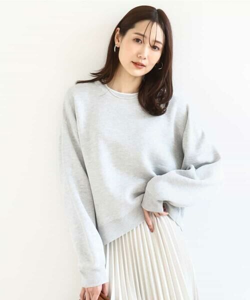 MK MICHEL KLEIN / エムケーミッシェルクラン ニット・セーター | スウェットライククルーネックニット/洗える(グレー)