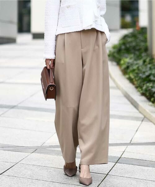 MK MICHEL KLEIN / エムケーミッシェルクラン チノ・ワークパンツ | バレルシルエットパンツ/洗える(ベージュ)