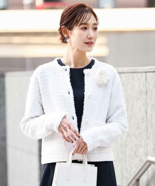 MK MICHEL KLEIN / エムケーミッシェルクラン セットアップ | ニットツィードジャケット/洗える(ホワイト)