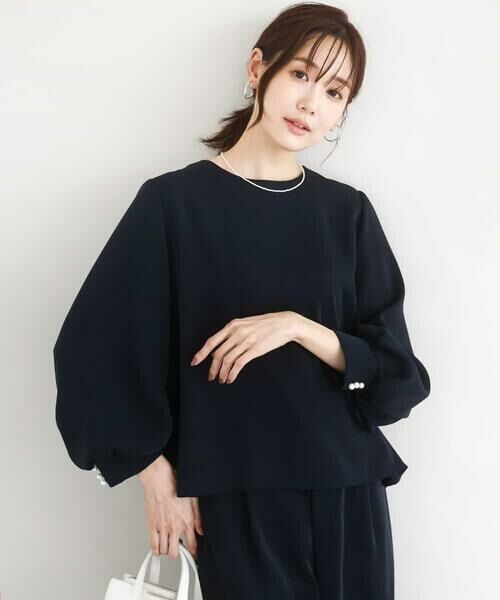 MK MICHEL KLEIN / エムケーミッシェルクラン シャツ・ブラウス | ボリュームスリーブブラウス/撥水/防シワ/洗える（ネイビー）