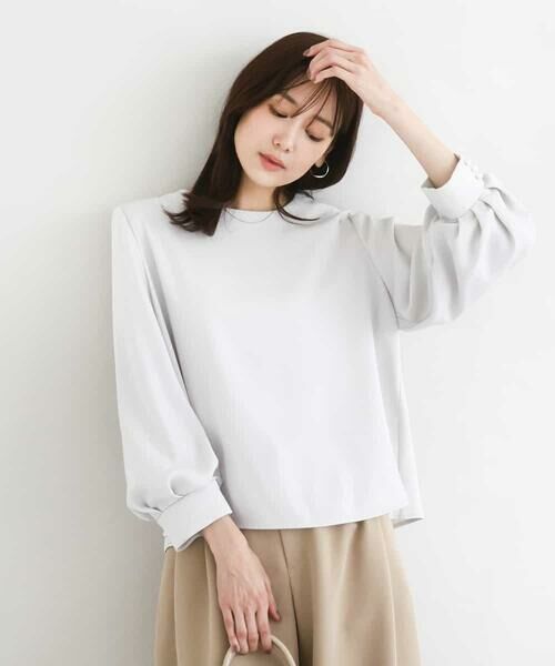 MK MICHEL KLEIN / エムケーミッシェルクラン シャツ・ブラウス | ボリュームスリーブブラウス/撥水/防シワ/洗える（ライトグレー）