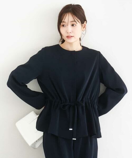 MK MICHEL KLEIN / エムケーミッシェルクラン その他アウター | ギャザーデザイン ジップアップブルゾン/撥水/防シワ/洗える(ネイビー)