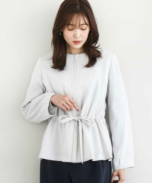 MK MICHEL KLEIN / エムケーミッシェルクラン その他アウター | ギャザーデザイン ジップアップブルゾン/撥水/防シワ/洗える(ライトグレー)