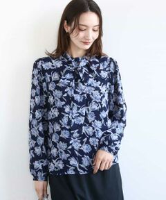 MK MICHEL KLEIN / エムケーミッシェルクラン シャツ・ブラウス | ボウタイ付き花柄シフォンブラウス/洗える