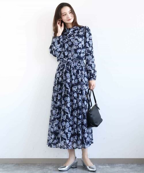 MK MICHEL KLEIN / エムケーミッシェルクラン シャツ・ブラウス | ボウタイ付き花柄シフォンブラウス/洗える | 詳細2