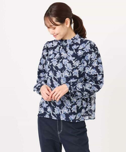 MK MICHEL KLEIN / エムケーミッシェルクラン シャツ・ブラウス | ボウタイ付き花柄シフォンブラウス/洗える | 詳細28