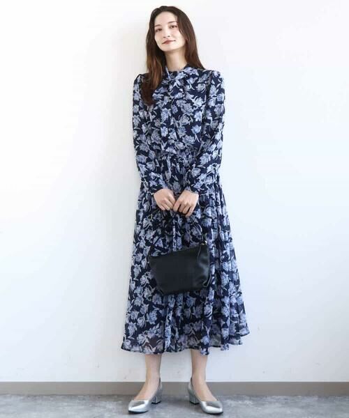 MK MICHEL KLEIN / エムケーミッシェルクラン シャツ・ブラウス | ボウタイ付き花柄シフォンブラウス/洗える | 詳細3