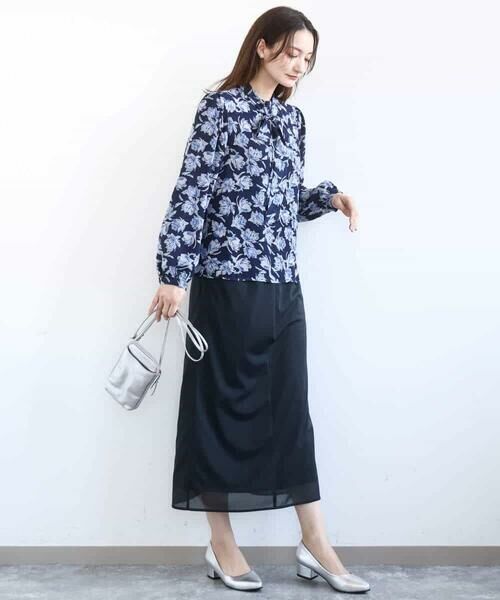 MK MICHEL KLEIN / エムケーミッシェルクラン シャツ・ブラウス | ボウタイ付き花柄シフォンブラウス/洗える | 詳細6